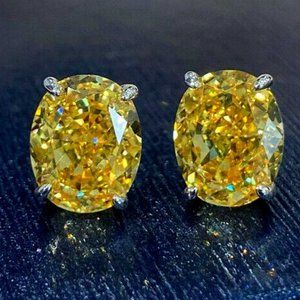 Yellow Cubic Zircon 925 Silver Stud Earrings SG-0039